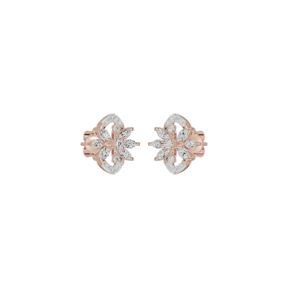 Twirling Star Marquise Round Diamond Stud Earrings 18 KT / Rose Gold
