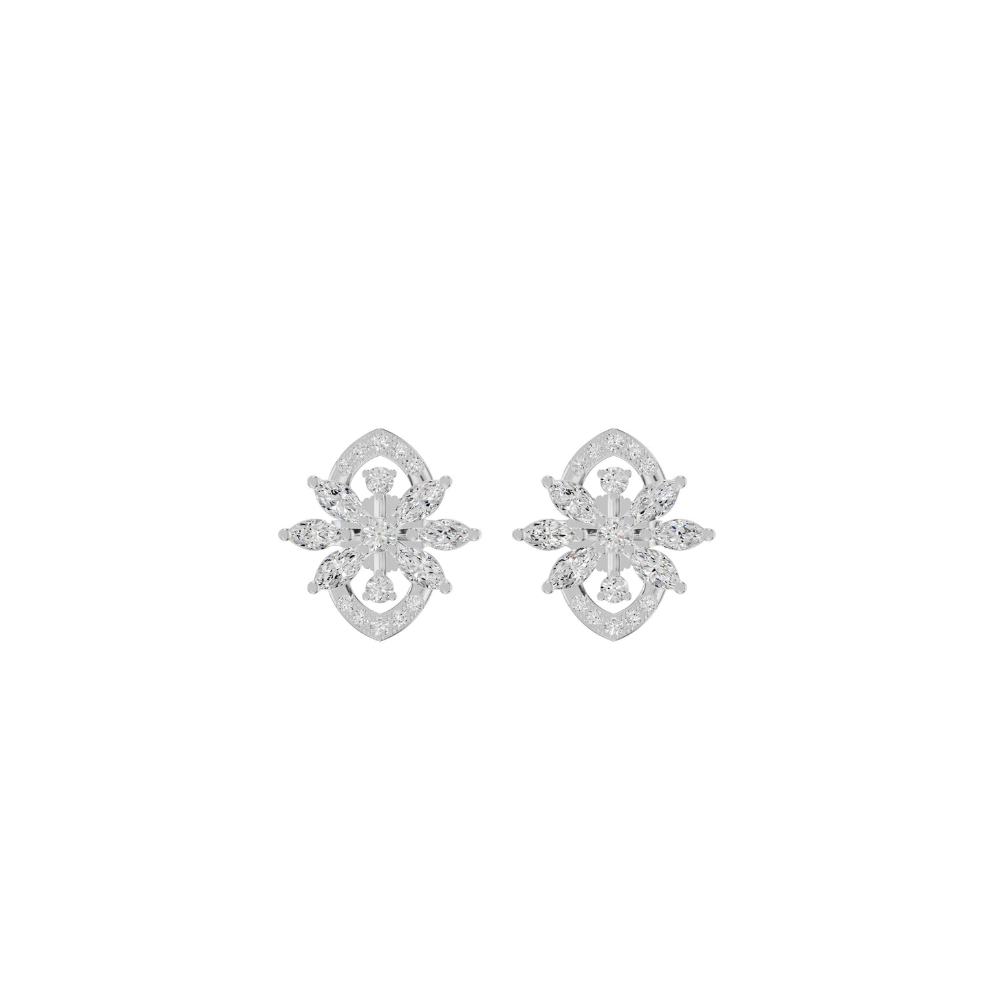 Twirling Star Marquise Round Diamond Stud Earrings 18 KT / White Gold
