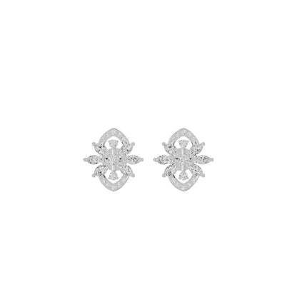 Twirling Star Marquise Round Diamond Stud Earrings 18 KT / White Gold