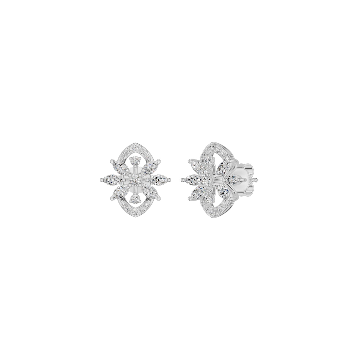Twirling Star Marquise Round Diamond Stud Earrings 18 KT / White Gold