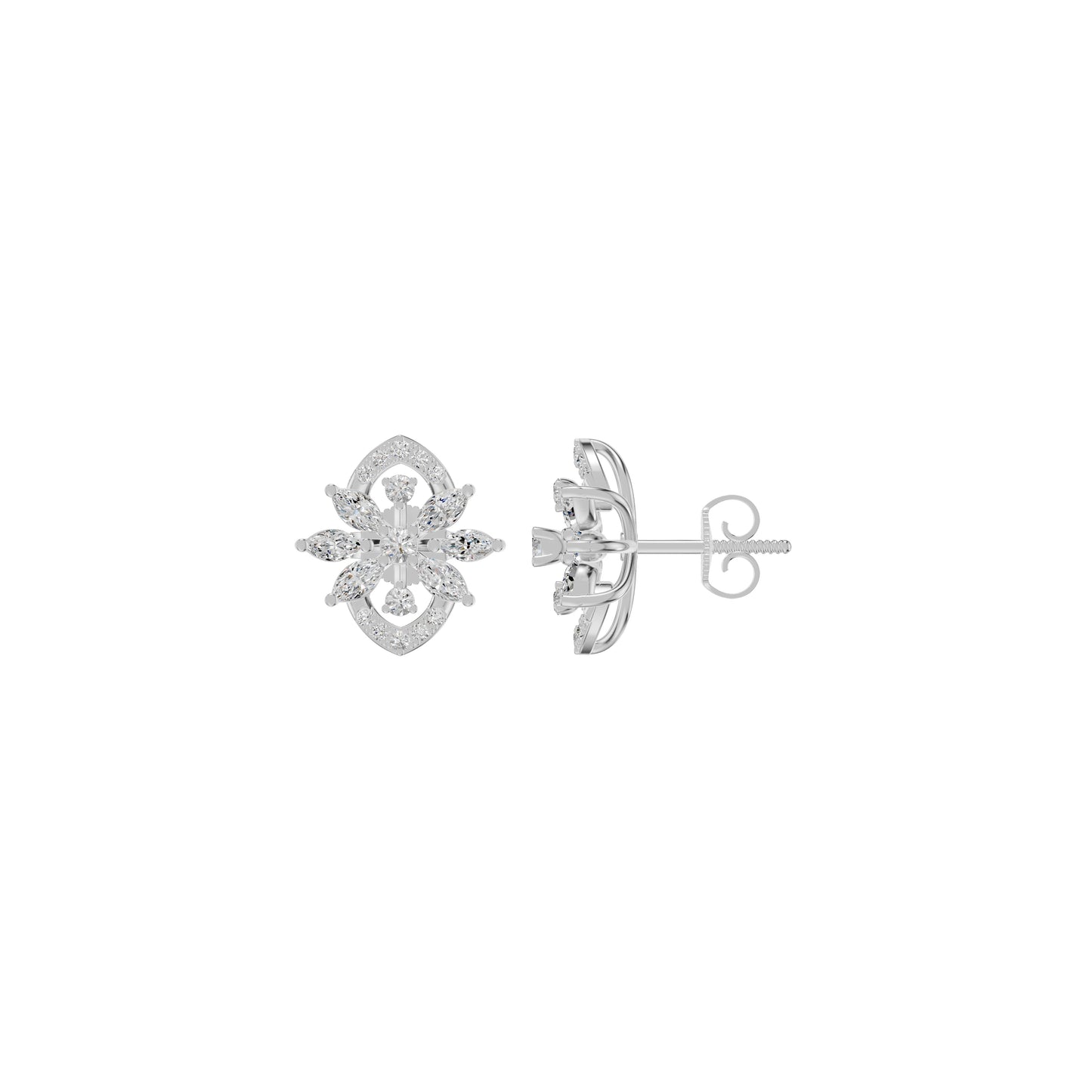 Twirling Star Marquise Round Diamond Stud Earrings 18 KT / White Gold