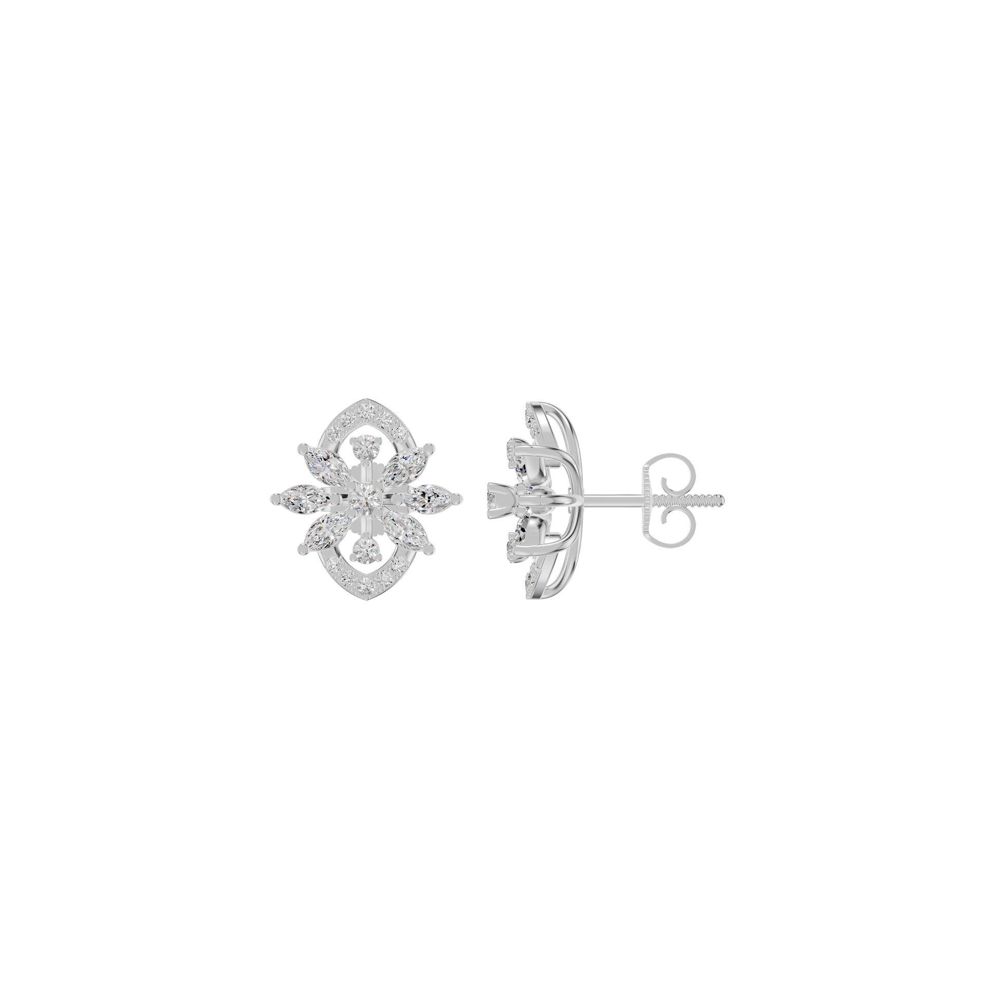 Twirling Star Marquise Round Diamond Stud Earrings 18 KT / White Gold