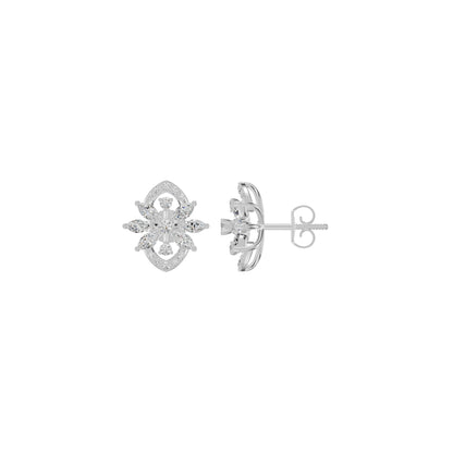 Twirling Star Marquise Round Diamond Stud Earrings 18 KT / White Gold