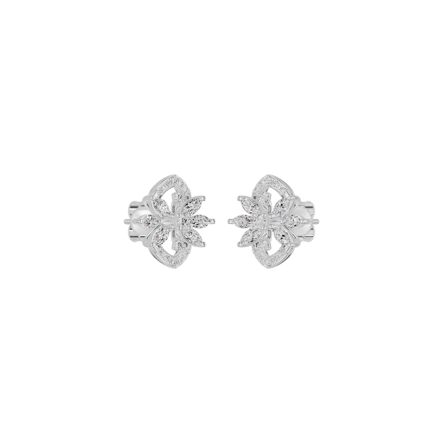 Twirling Star Marquise Round Diamond Stud Earrings 18 KT / White Gold