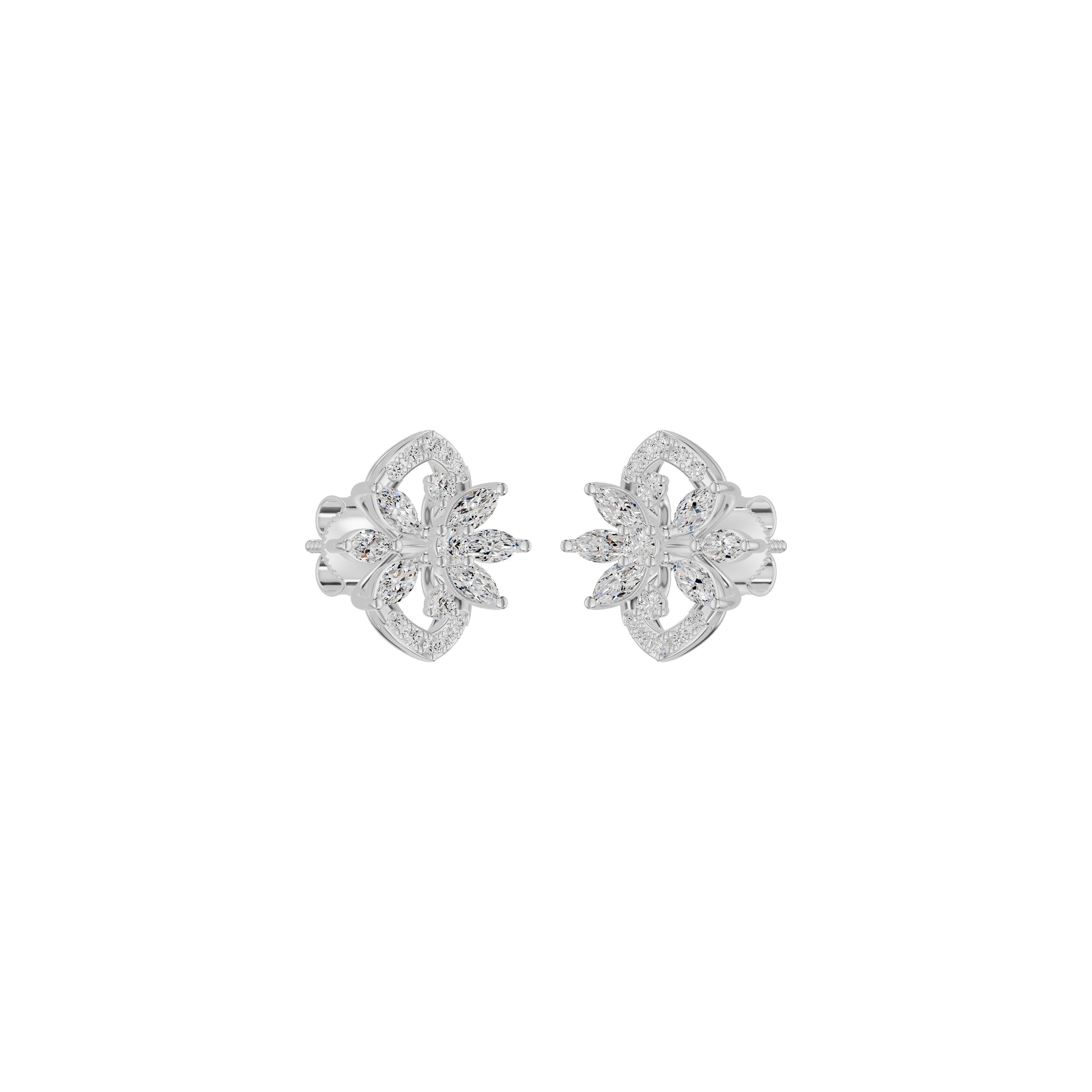 Twirling Star Marquise Round Diamond Stud Earrings 18 KT / White Gold
