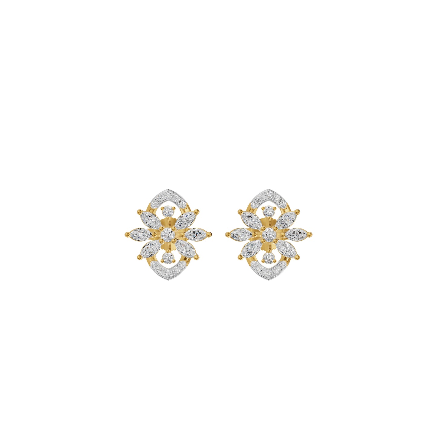 Twirling Star Marquise Round Diamond Stud Earrings 18 KT / Yellow Gold