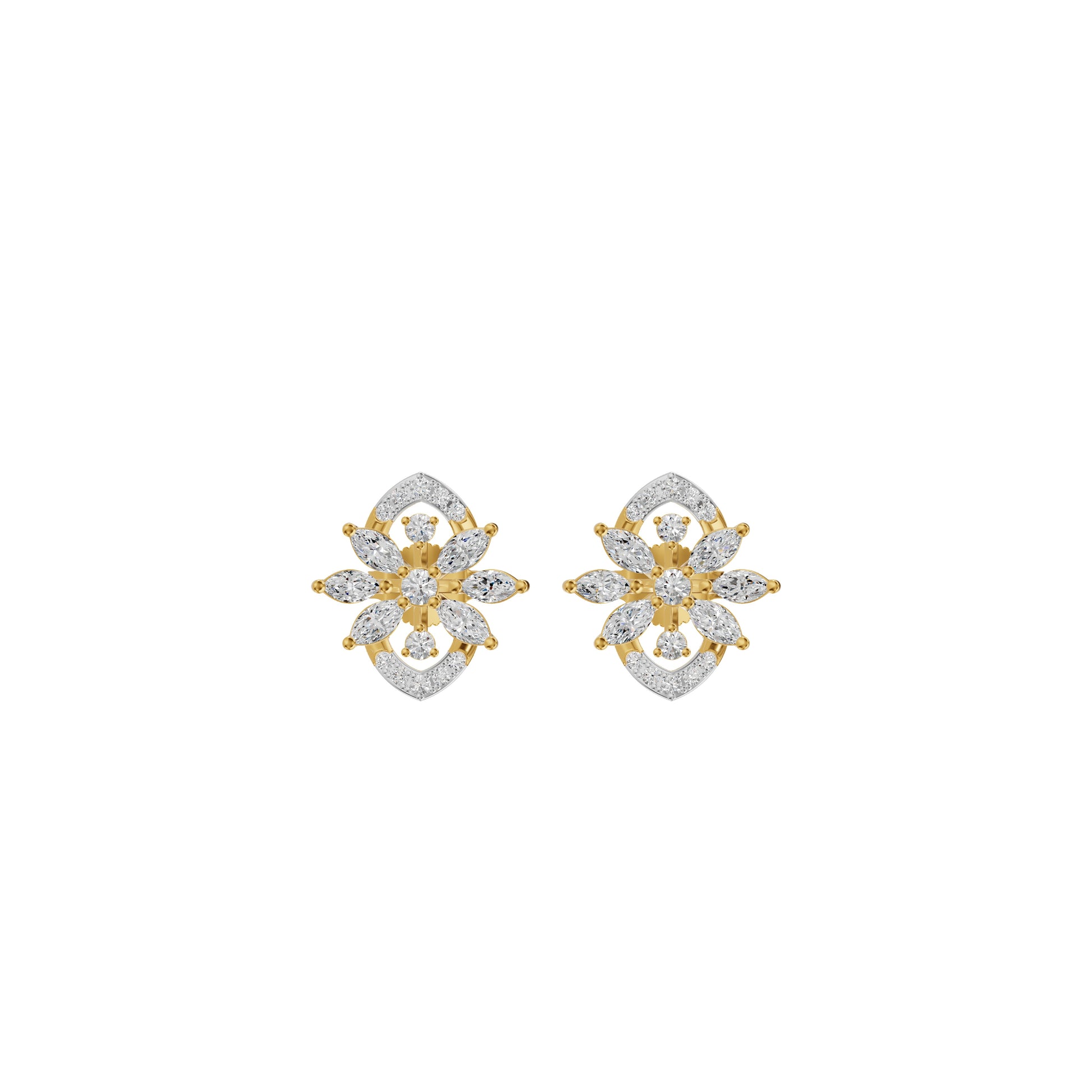 Twirling Star Marquise Round Diamond Stud Earrings 18 KT / Yellow Gold