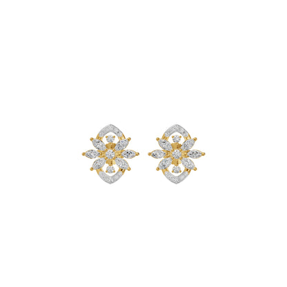 Twirling Star Marquise Round Diamond Stud Earrings 18 KT / Yellow Gold
