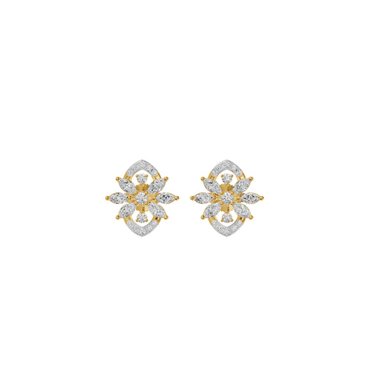 Twirling Star Marquise Round Diamond Stud Earrings 18 KT / Yellow Gold