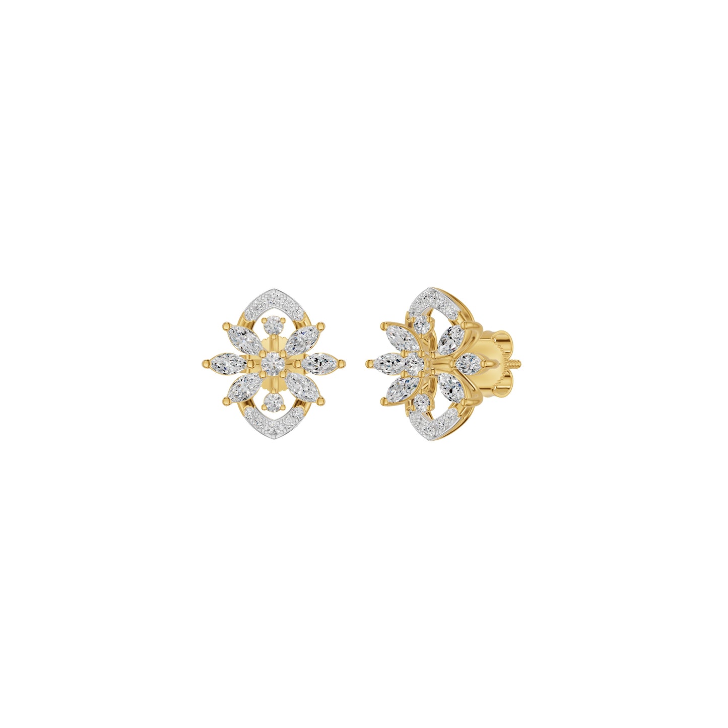 Twirling Star Marquise Round Diamond Stud Earrings 18 KT / Yellow Gold