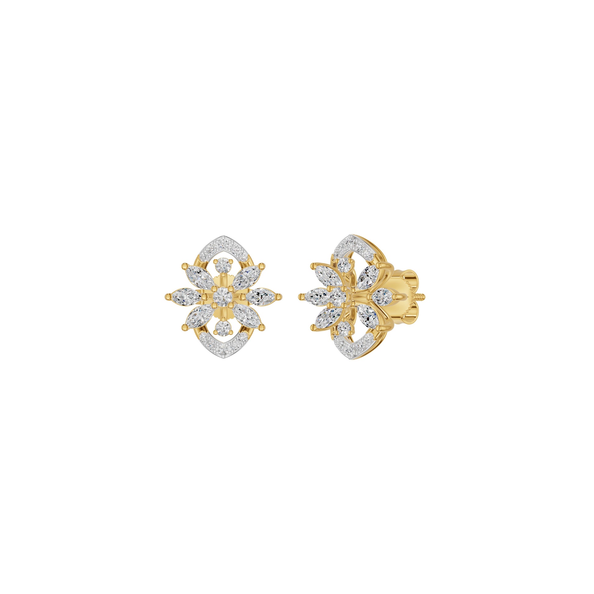Twirling Star Marquise Round Diamond Stud Earrings 18 KT / Yellow Gold