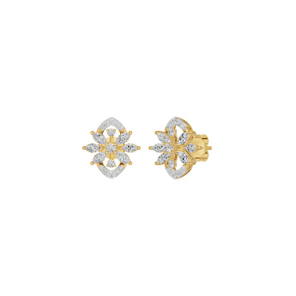 Twirling Star Marquise Round Diamond Stud Earrings 18 KT / Yellow Gold