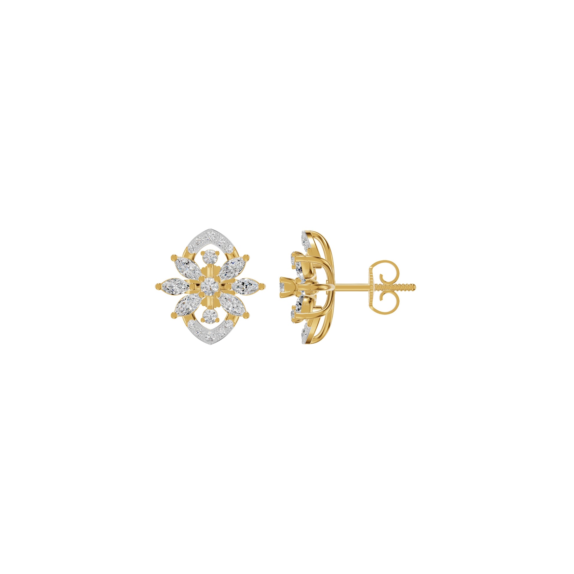 Twirling Star Marquise Round Diamond Stud Earrings 18 KT / Yellow Gold