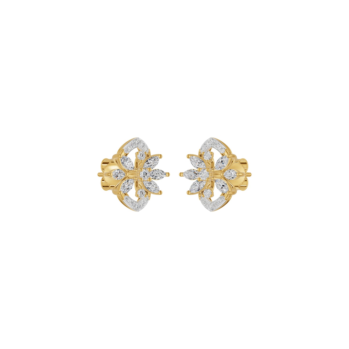 Twirling Star Marquise Round Diamond Stud Earrings 18 KT / Yellow Gold