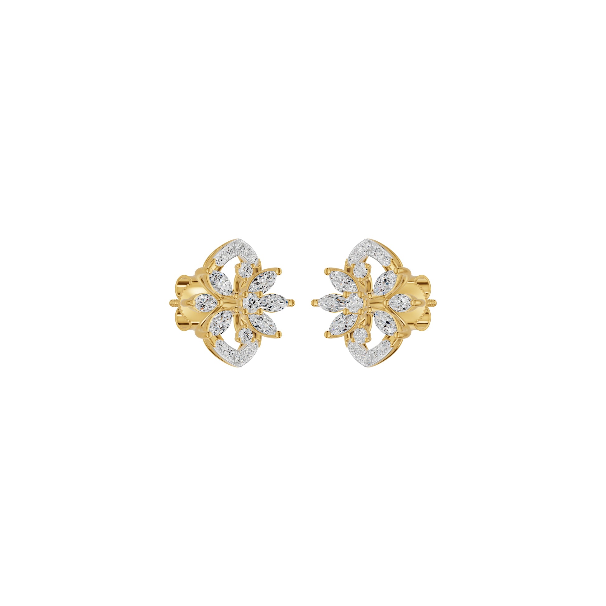 Twirling Star Marquise Round Diamond Stud Earrings 18 KT / Yellow Gold
