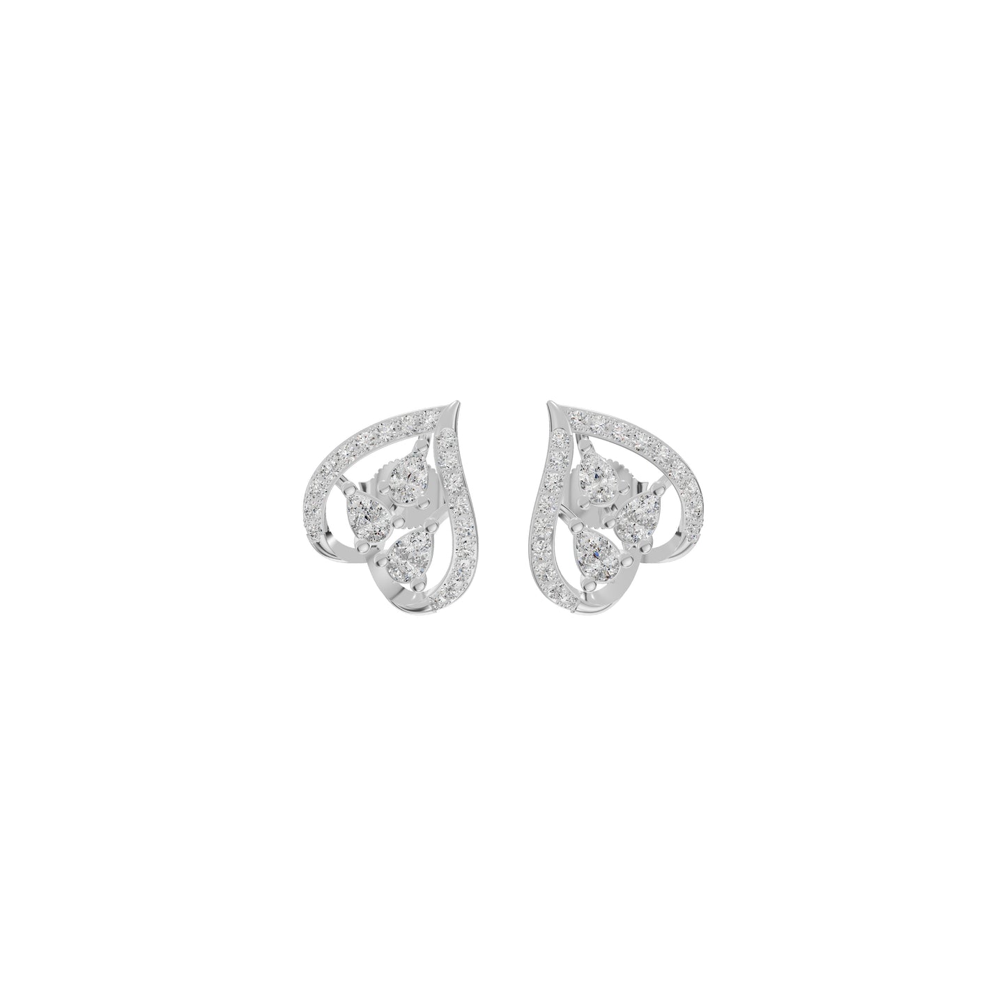Pear of Heart Diamond Stud Earrings 18 KT / White Gold
