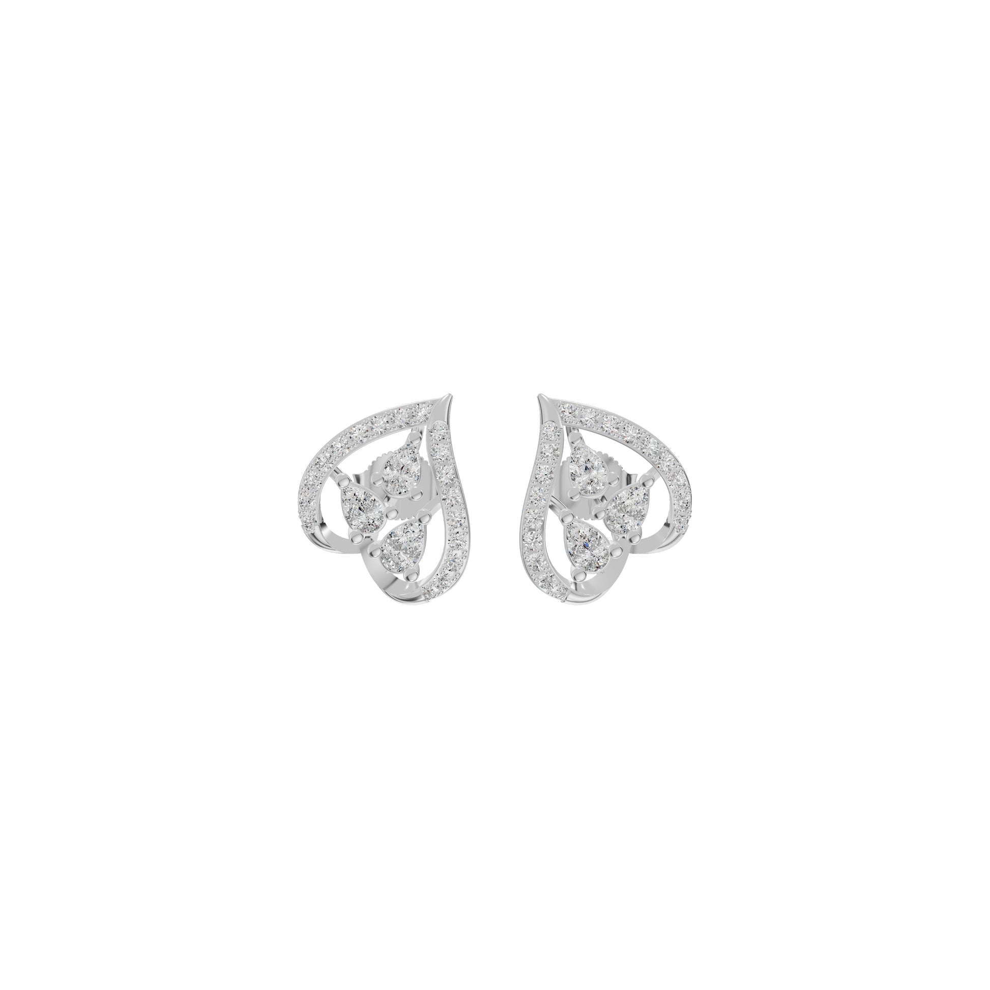 Pear of Heart Diamond Stud Earrings 18 KT / White Gold