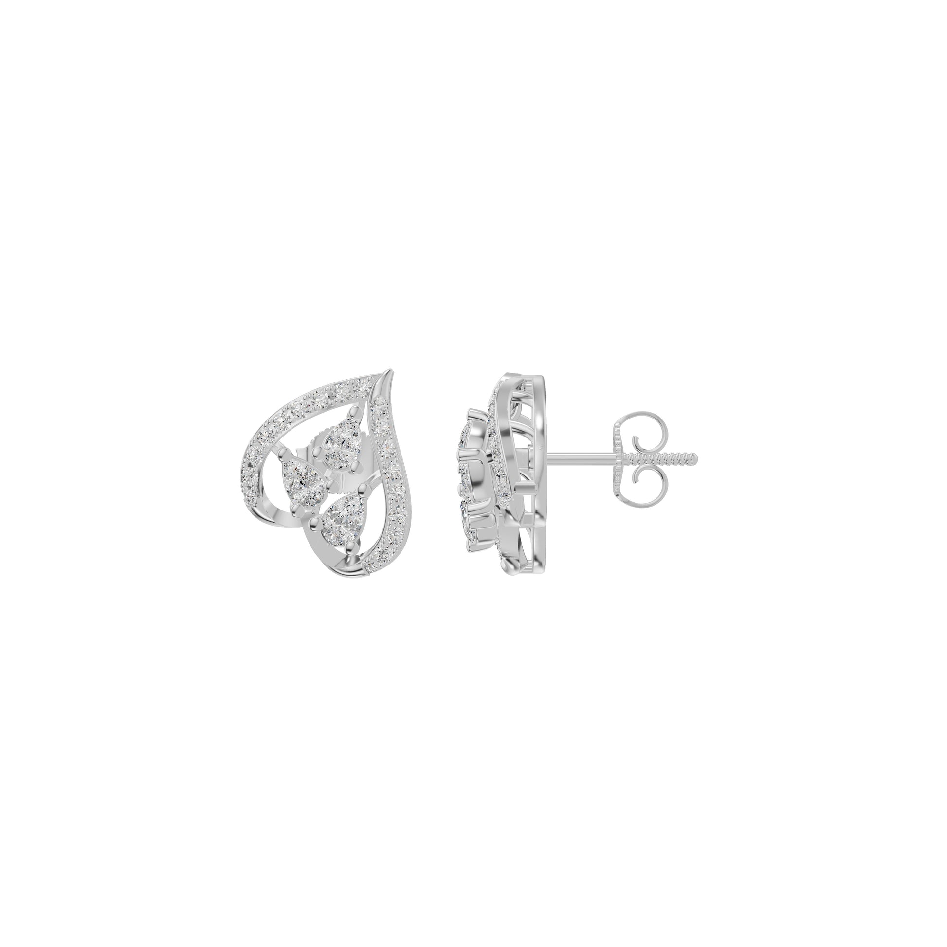 Pear of Heart Diamond Stud Earrings 18 KT / White Gold