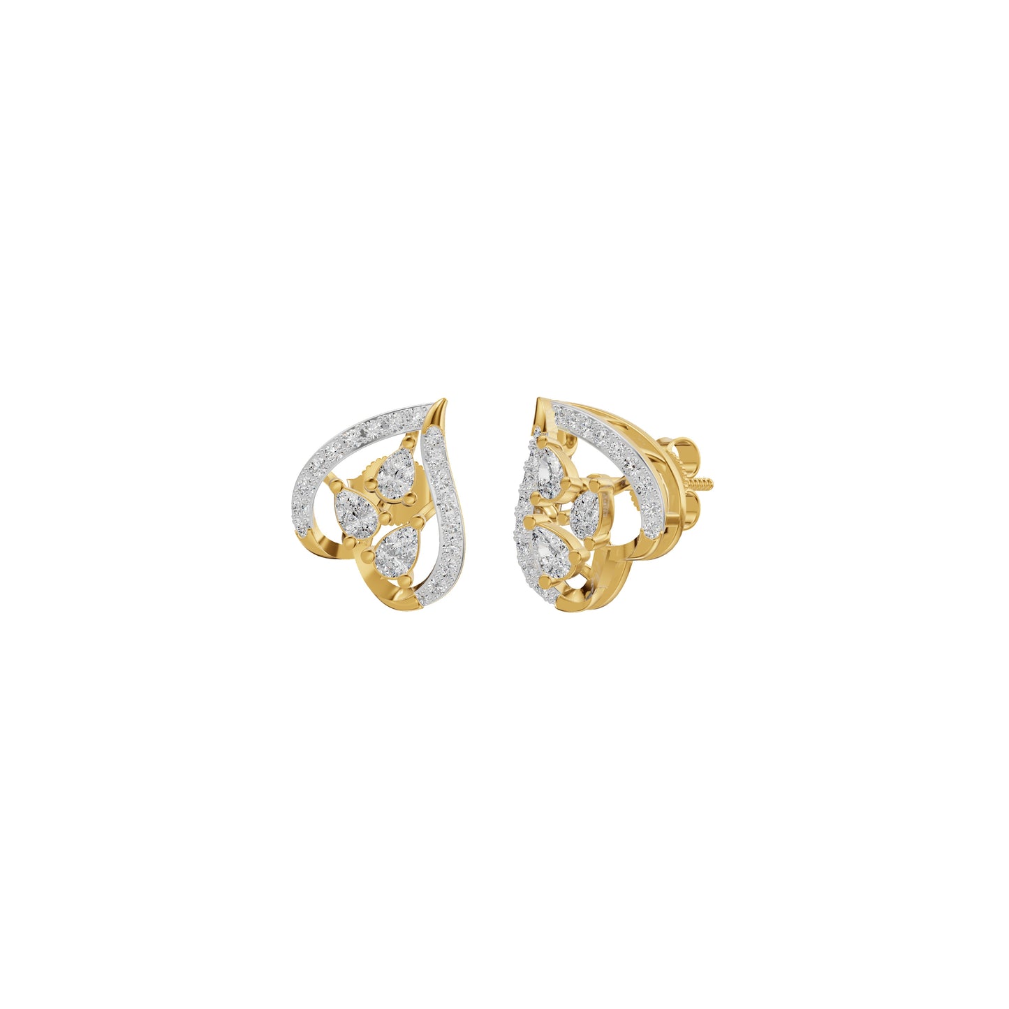Pear of Heart Diamond Stud Earrings 18 KT / Yellow Gold