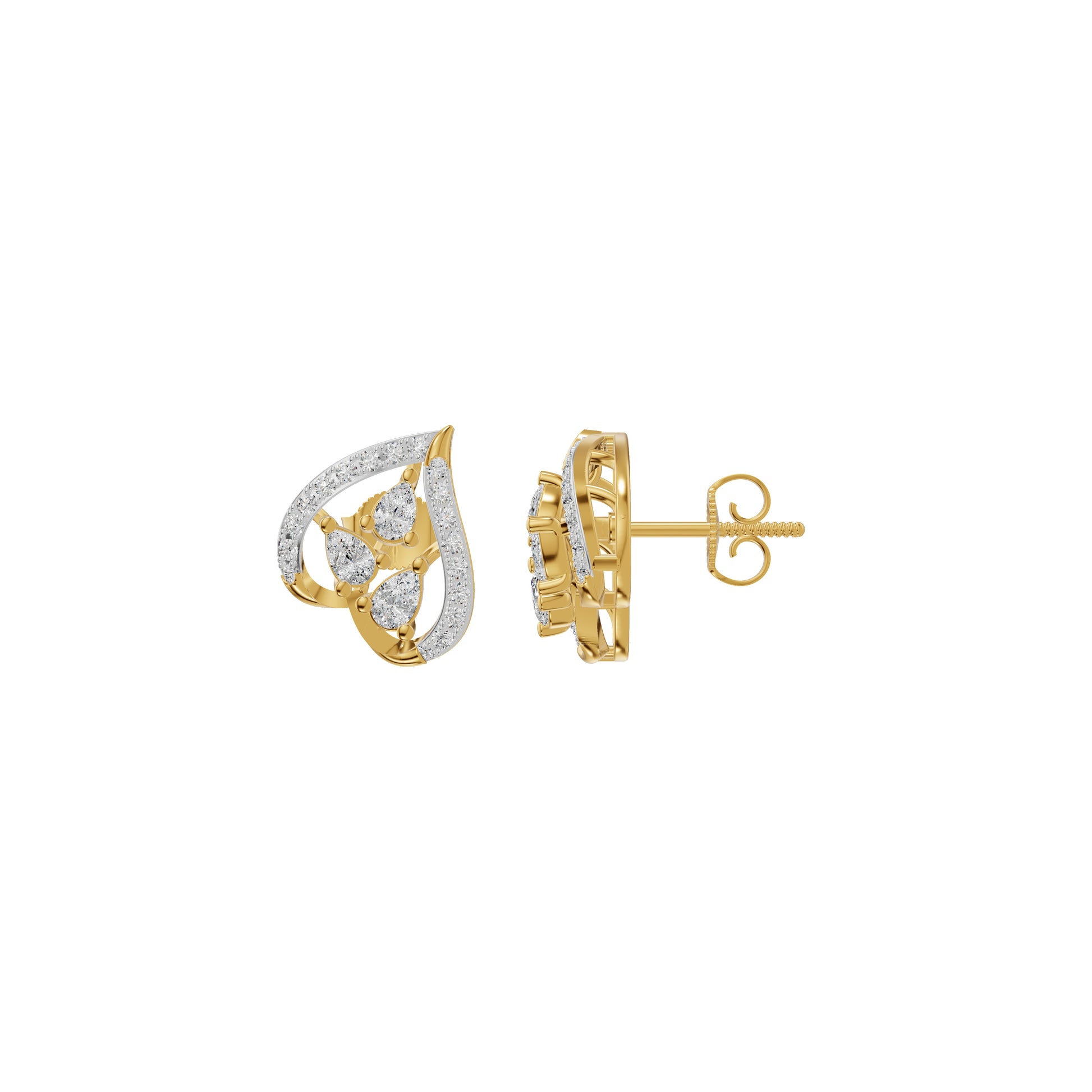 Pear of Heart Diamond Stud Earrings 18 KT / Yellow Gold