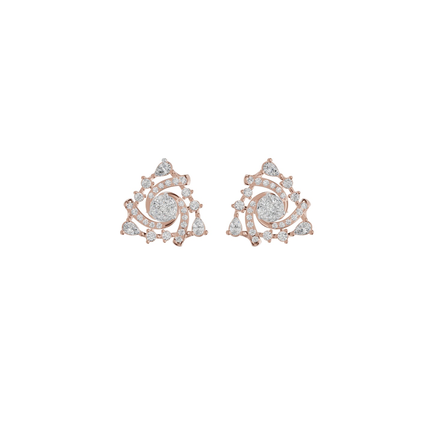 Mini Angles Round Marquise Diamond Stud Earrings 18 KT / Rose Gold