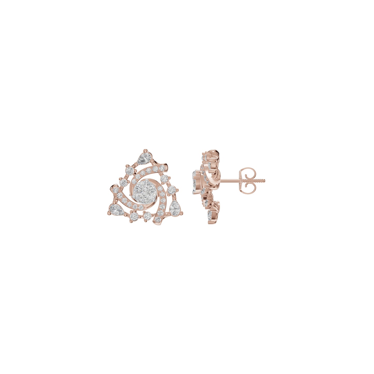 Mini Angles Round Marquise Diamond Stud Earrings 18 KT / Rose Gold