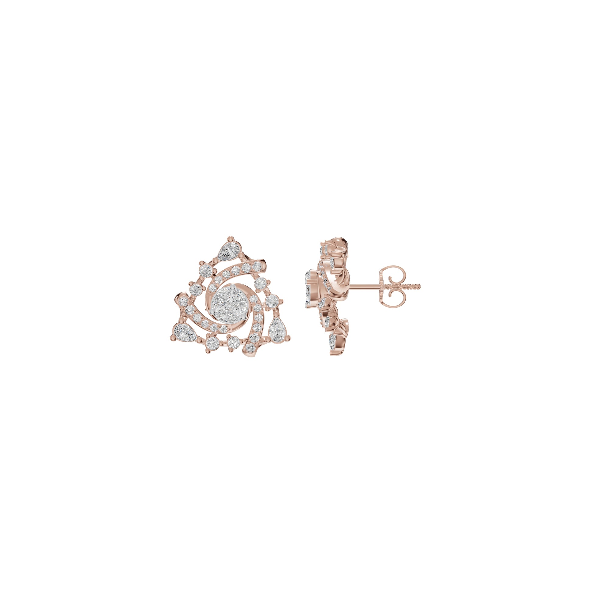 Mini Angles Round Marquise Diamond Stud Earrings 18 KT / Rose Gold