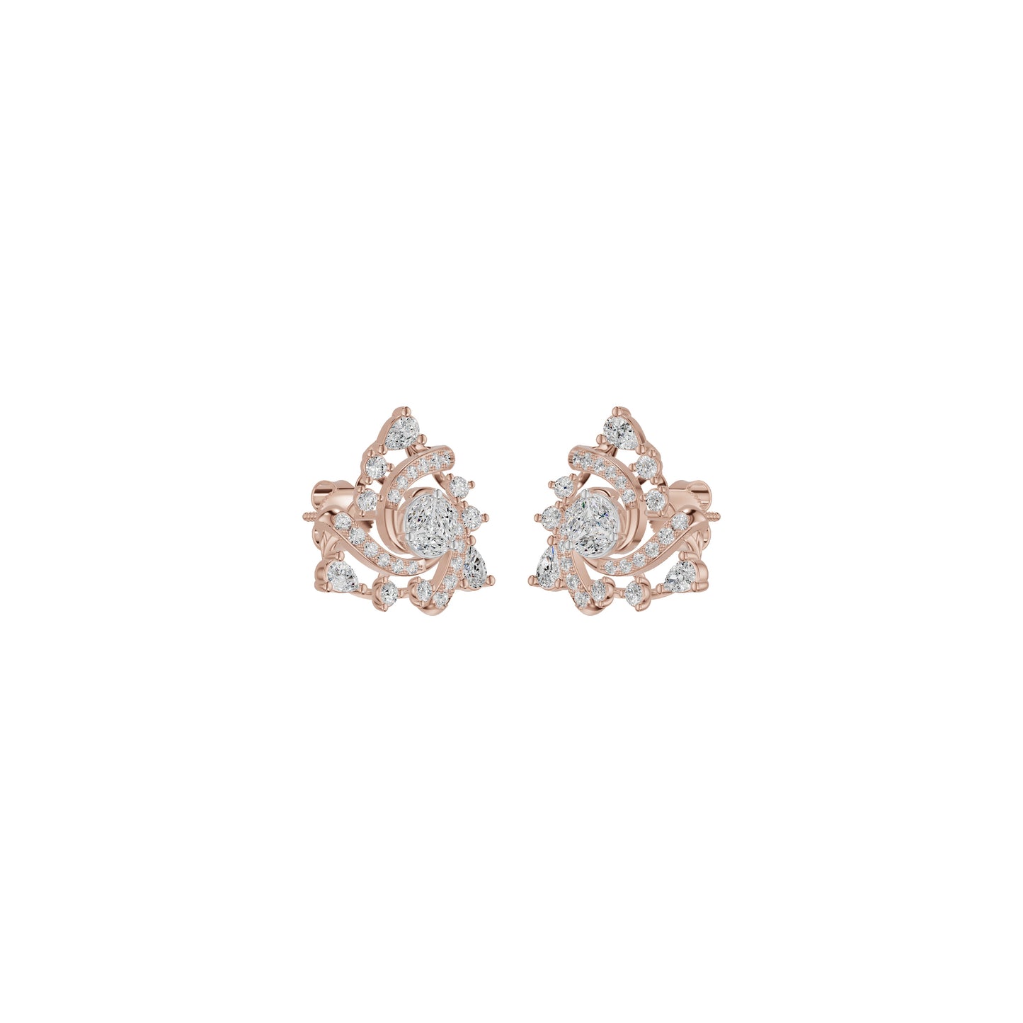 Mini Angles Round Marquise Diamond Stud Earrings 18 KT / Rose Gold