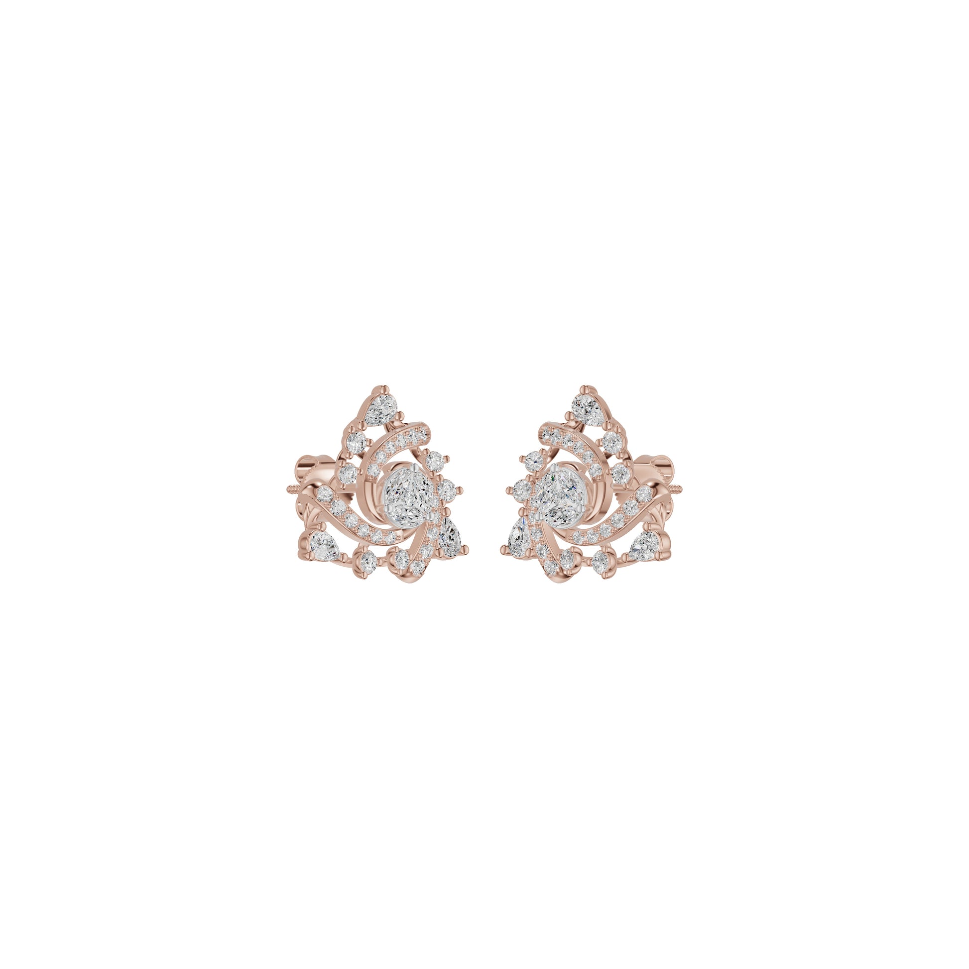 Mini Angles Round Marquise Diamond Stud Earrings 18 KT / Rose Gold