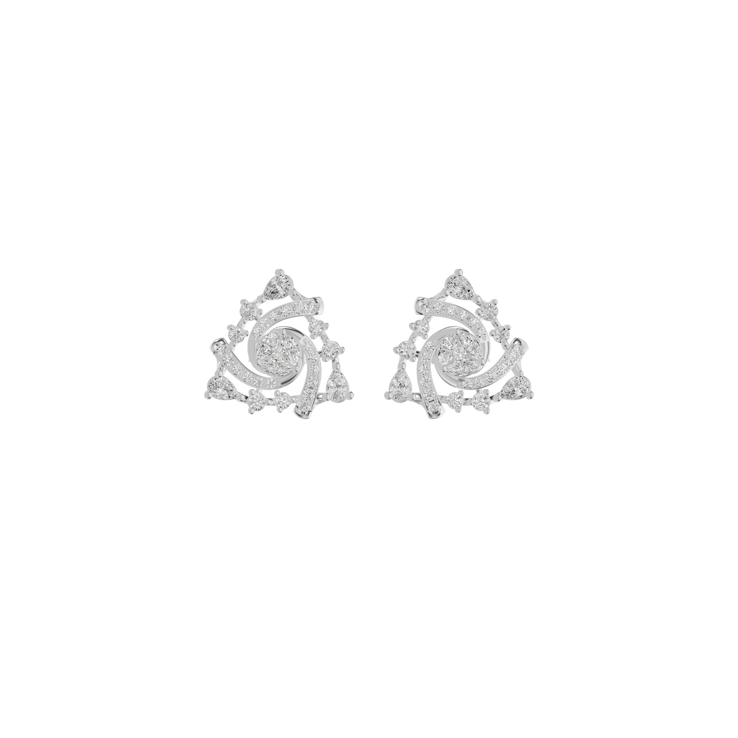 Mini Angles Round Marquise Diamond Stud Earrings 18 KT / White Gold