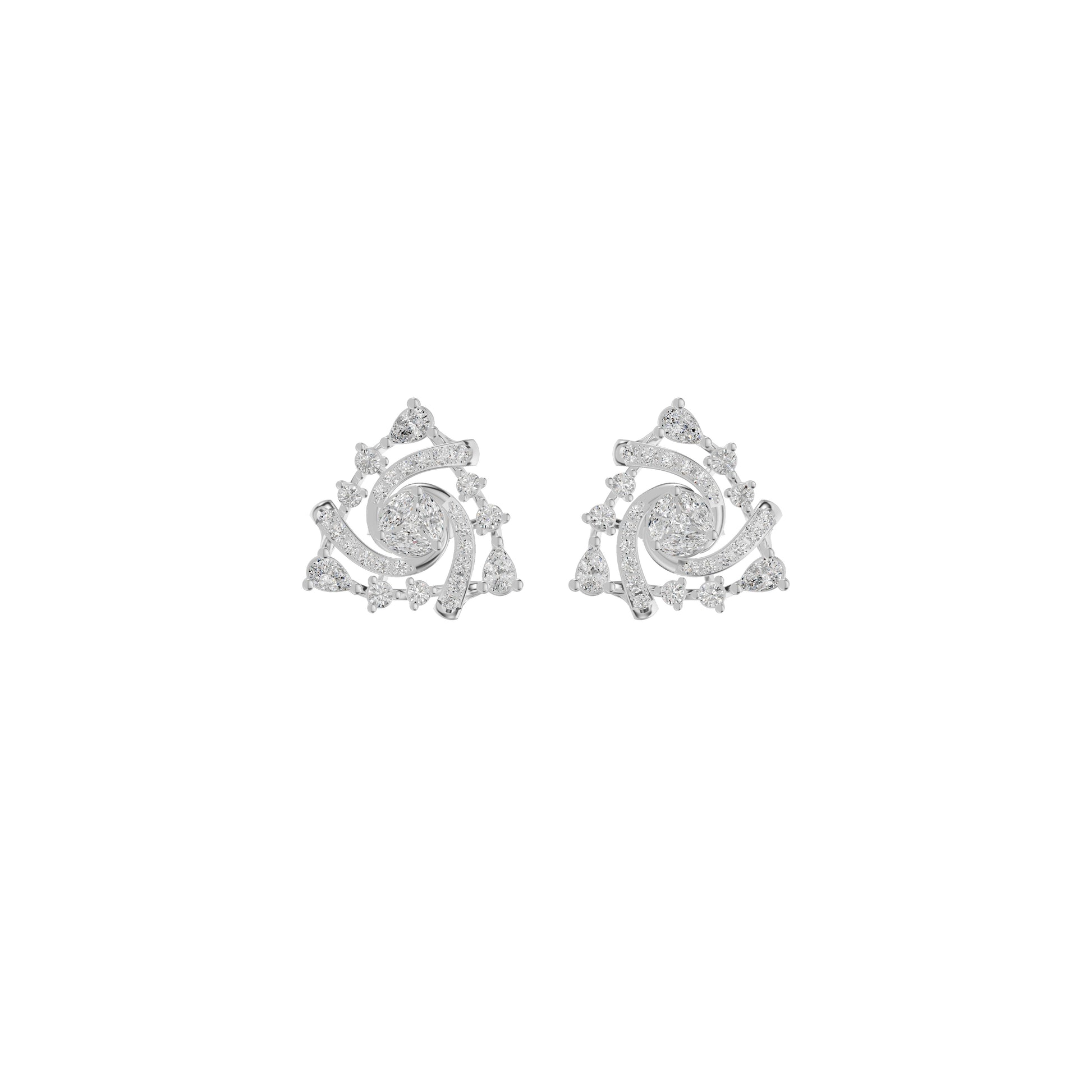 Mini Angles Round Marquise Diamond Stud Earrings 18 KT / White Gold