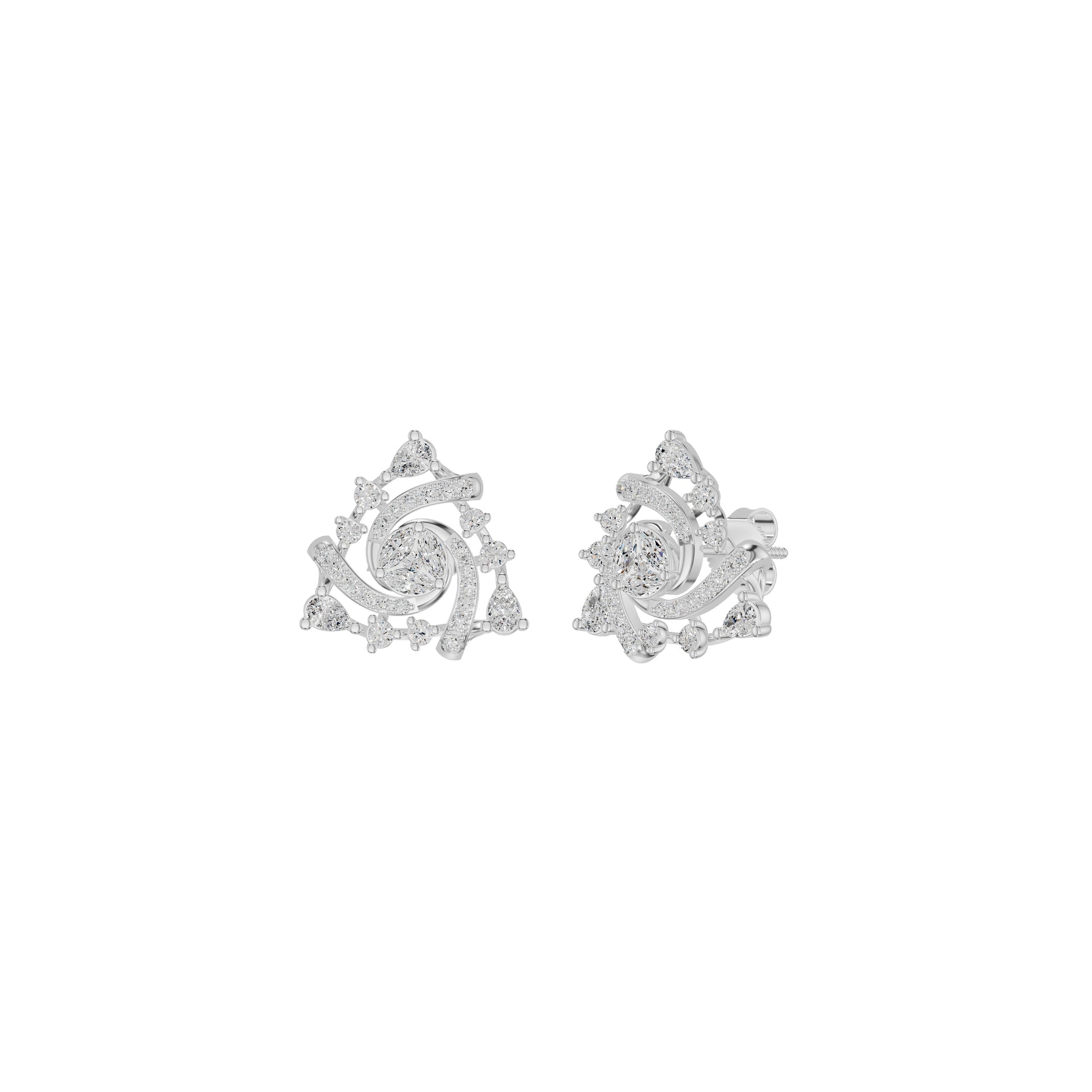 Mini Angles Round Marquise Diamond Stud Earrings 18 KT / White Gold