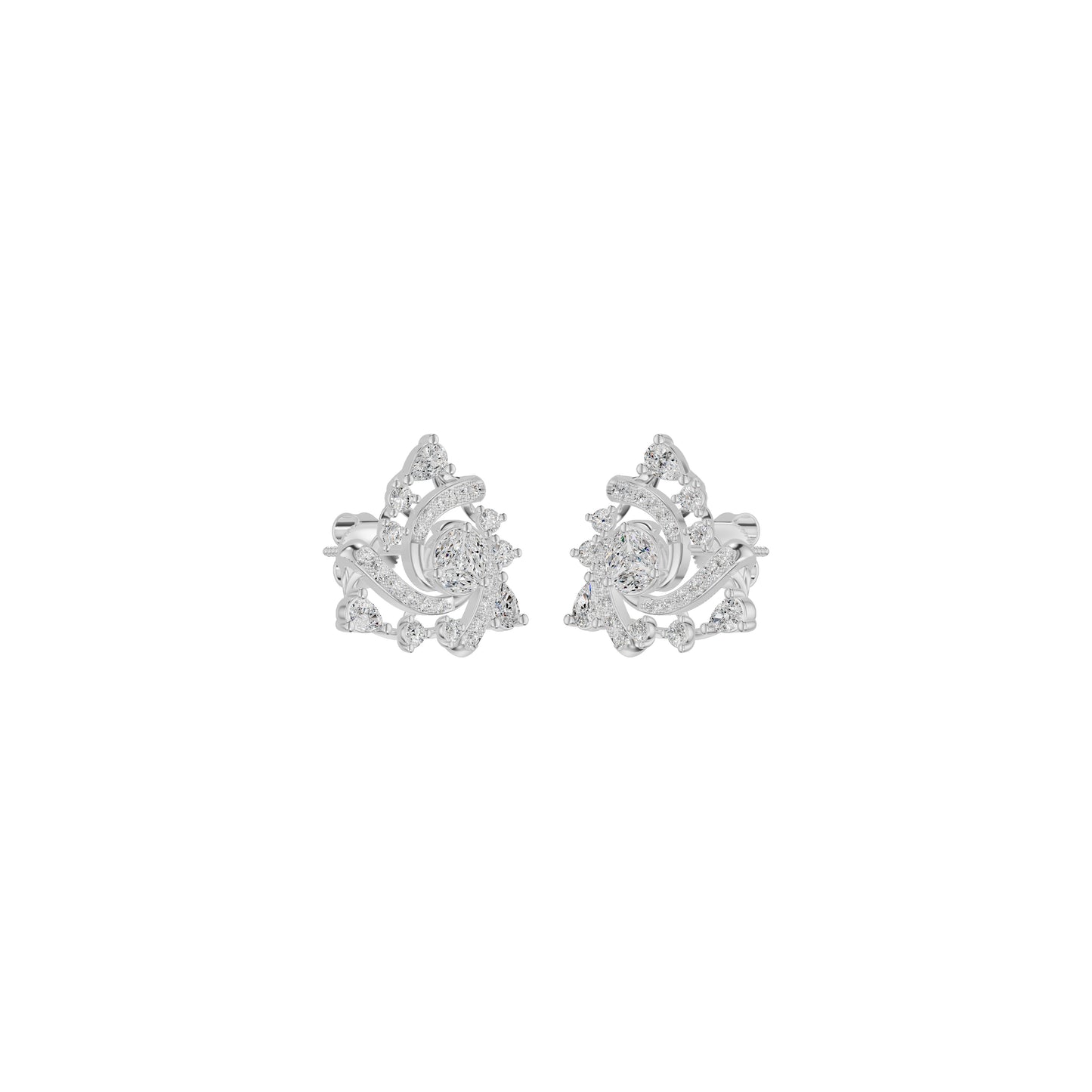 Mini Angles Round Marquise Diamond Stud Earrings 18 KT / White Gold