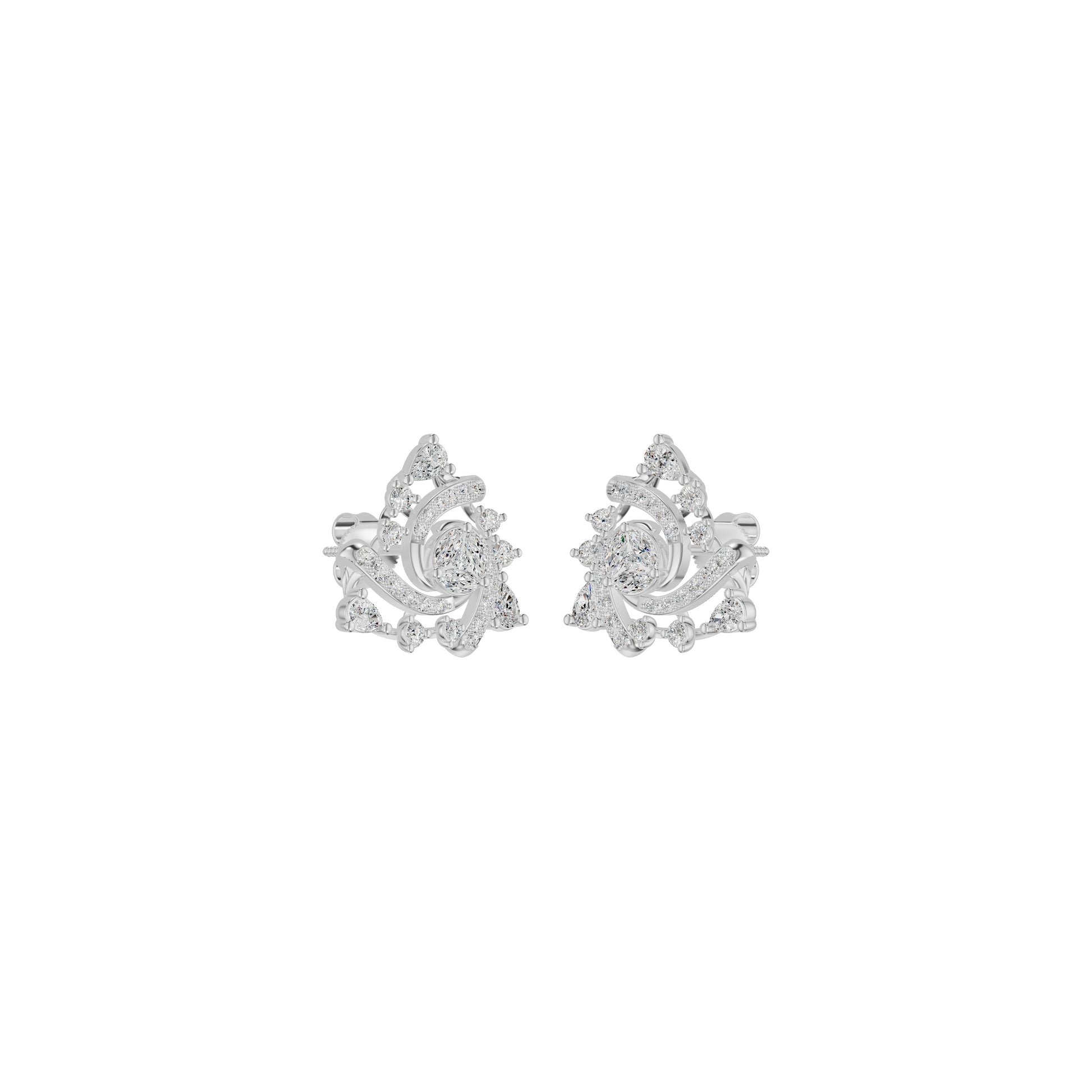 Mini Angles Round Marquise Diamond Stud Earrings 18 KT / White Gold