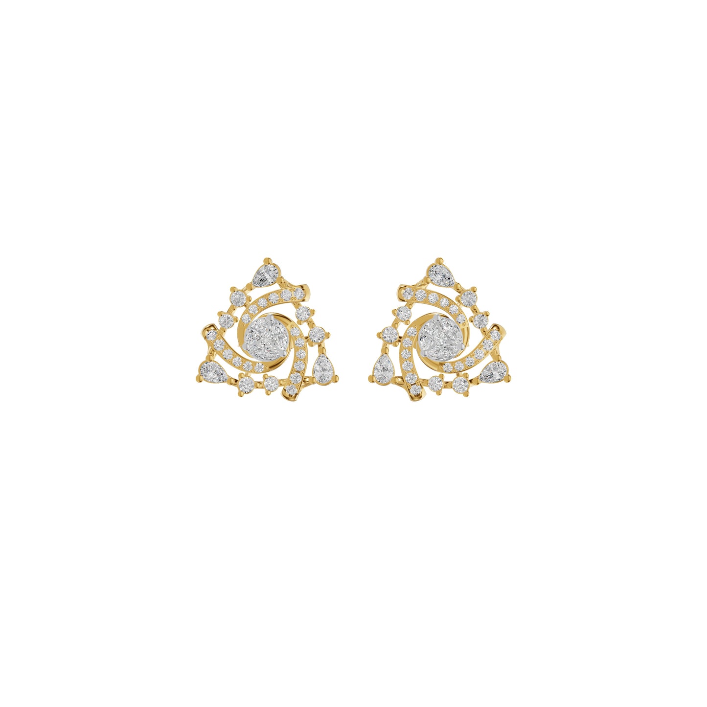 Mini Angles Round Marquise Diamond Stud Earrings 18 KT / Yellow Gold