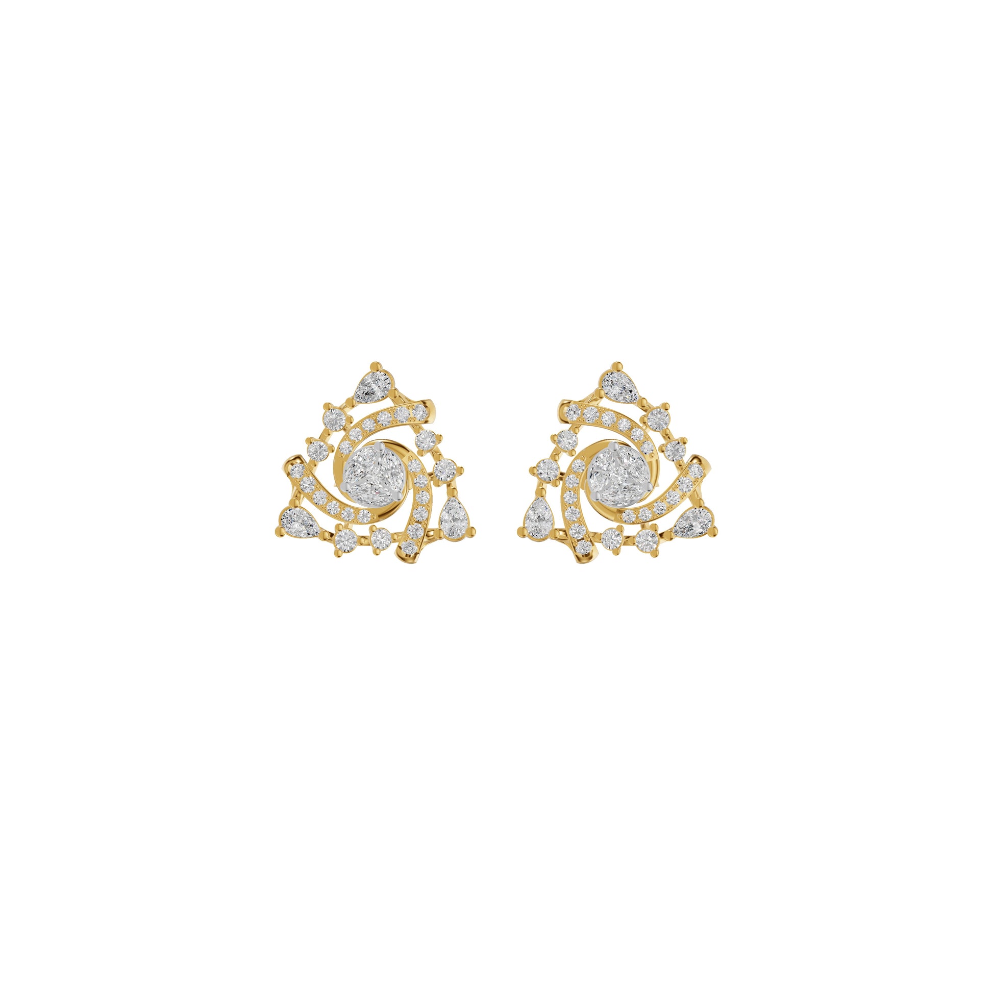 Mini Angles Round Marquise Diamond Stud Earrings 18 KT / Yellow Gold