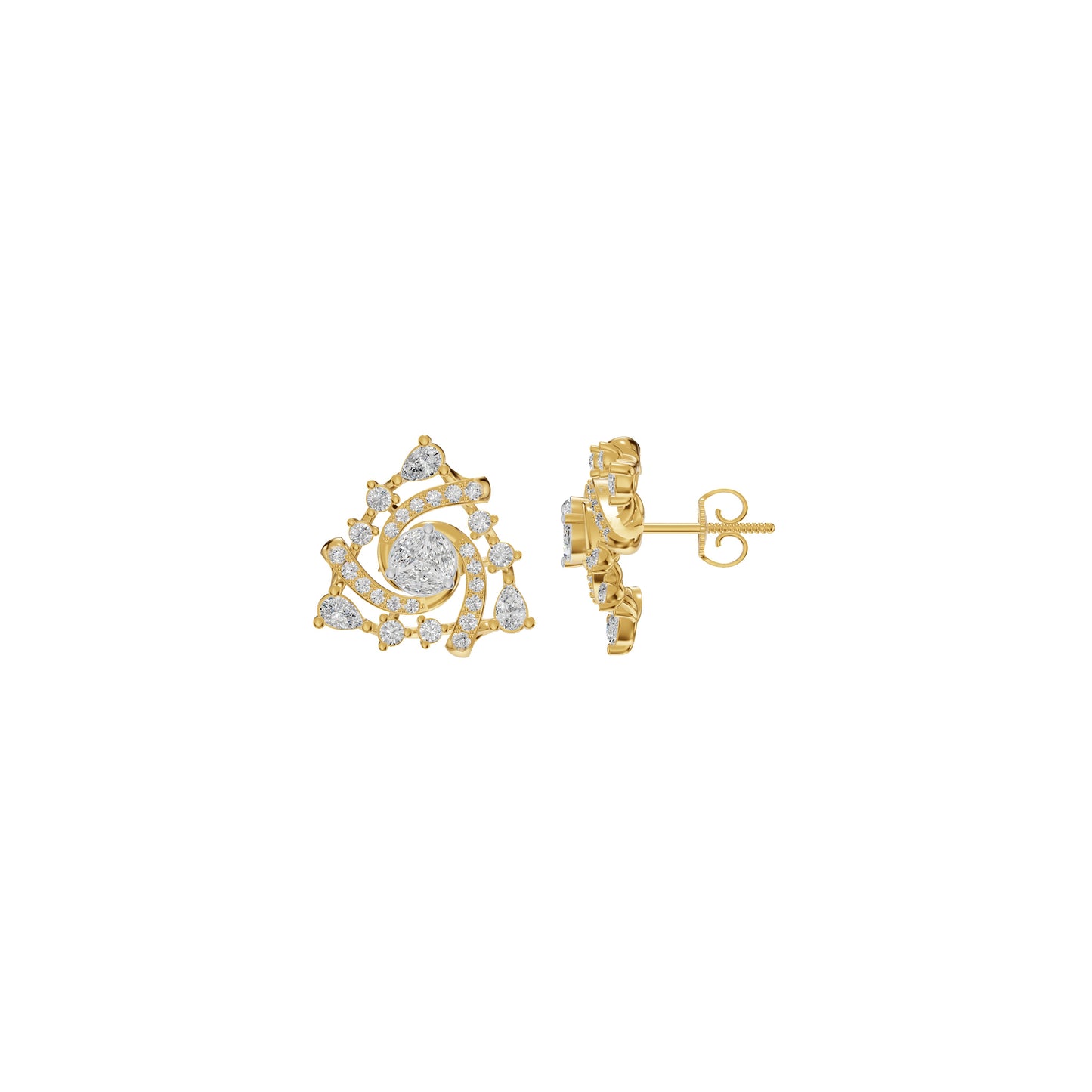 Mini Angles Round Marquise Diamond Stud Earrings 18 KT / Yellow Gold