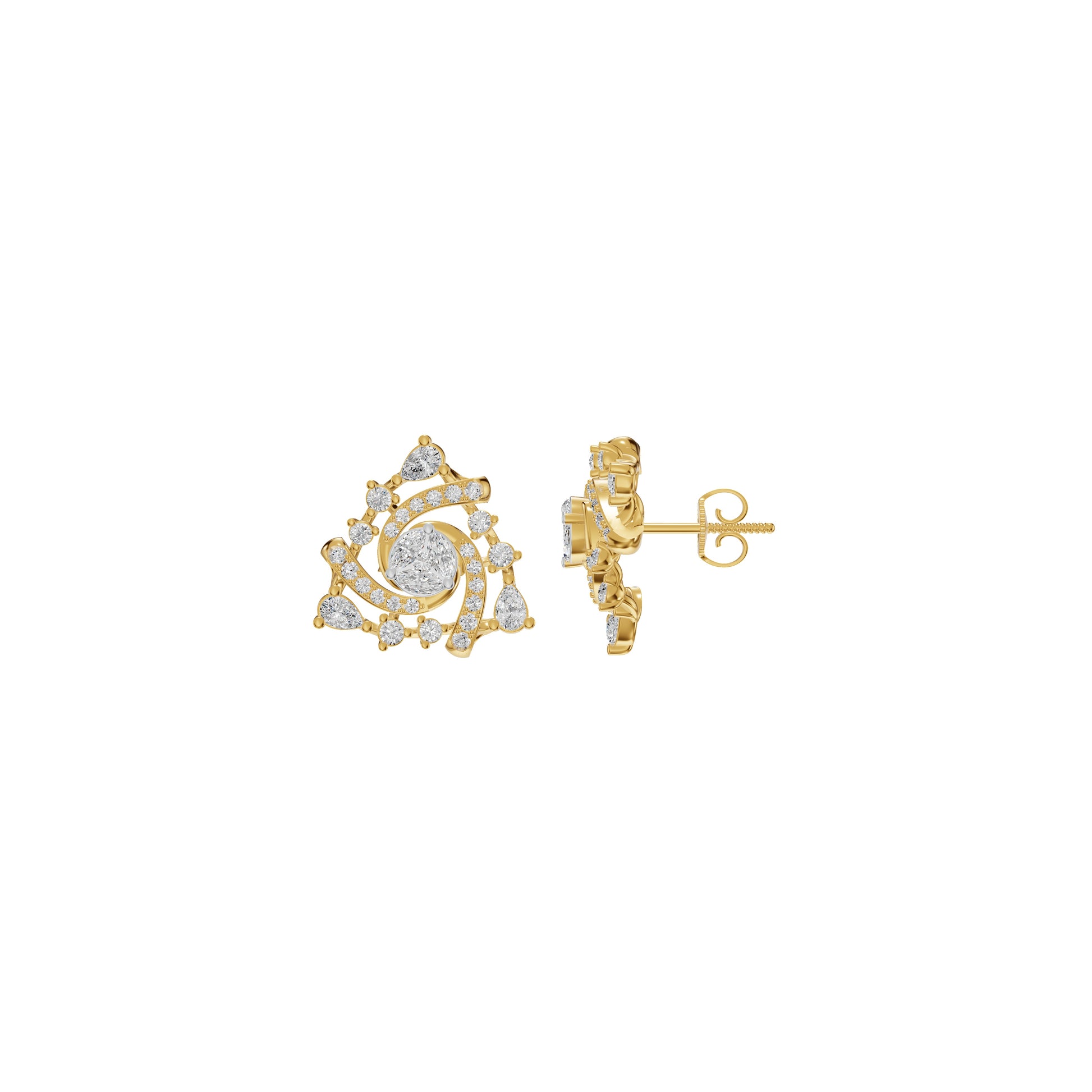 Mini Angles Round Marquise Diamond Stud Earrings 18 KT / Yellow Gold