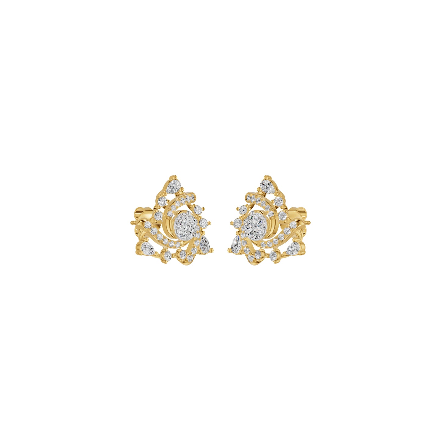 Mini Angles Round Marquise Diamond Stud Earrings 18 KT / Yellow Gold