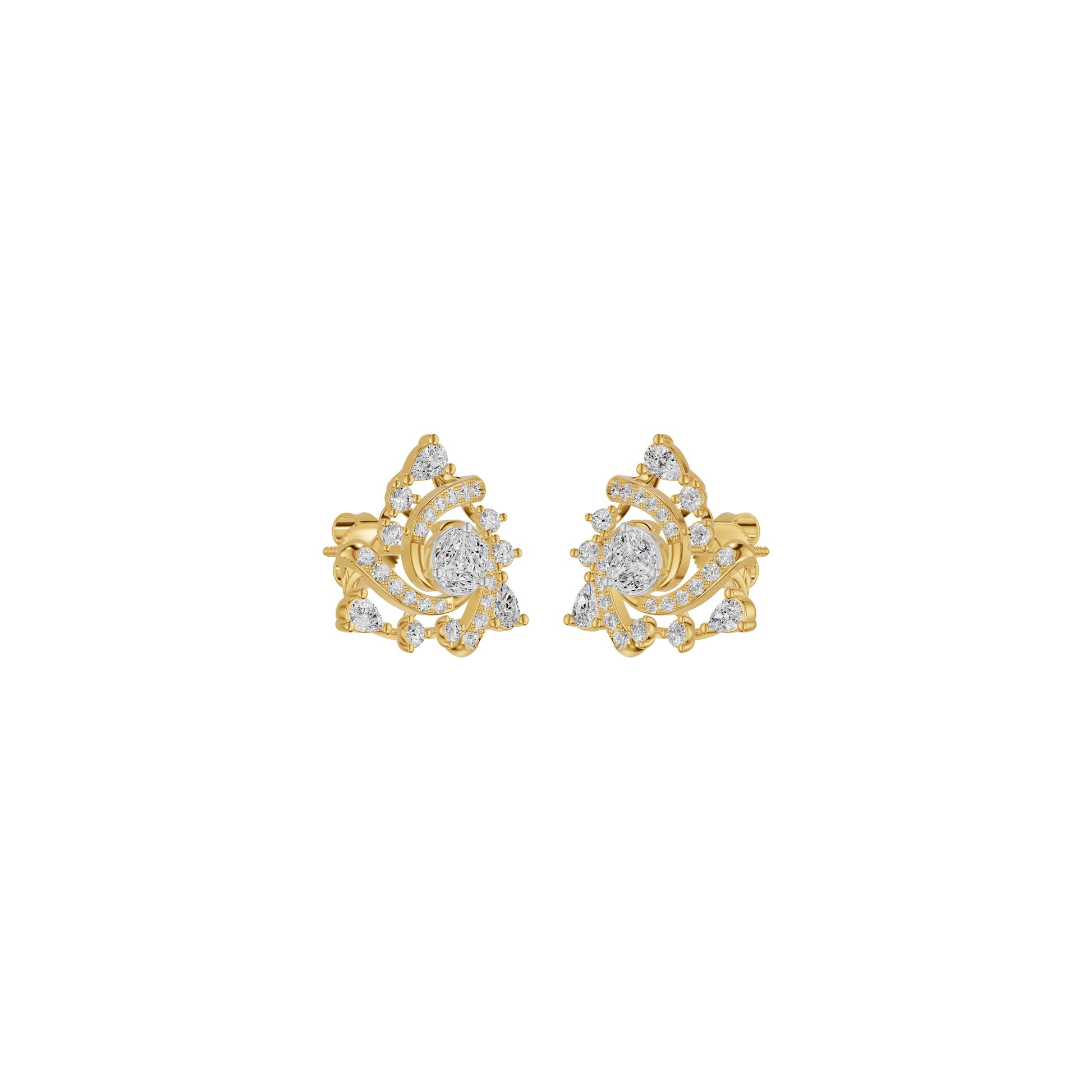 Mini Angles Round Marquise Diamond Stud Earrings 18 KT / Yellow Gold