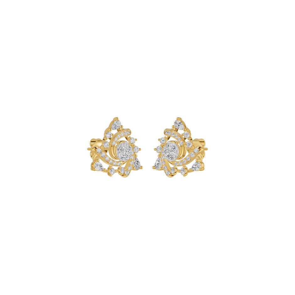 Mini Angles Round Marquise Diamond Stud Earrings 18 KT / Yellow Gold