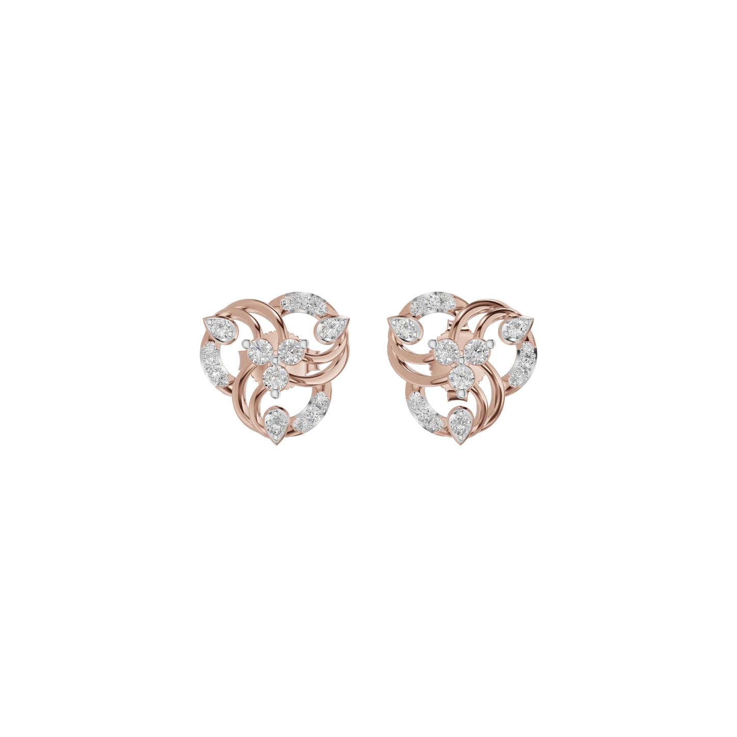 Botanical Round Diamond Stud Earrings 18 KT / Rose Gold