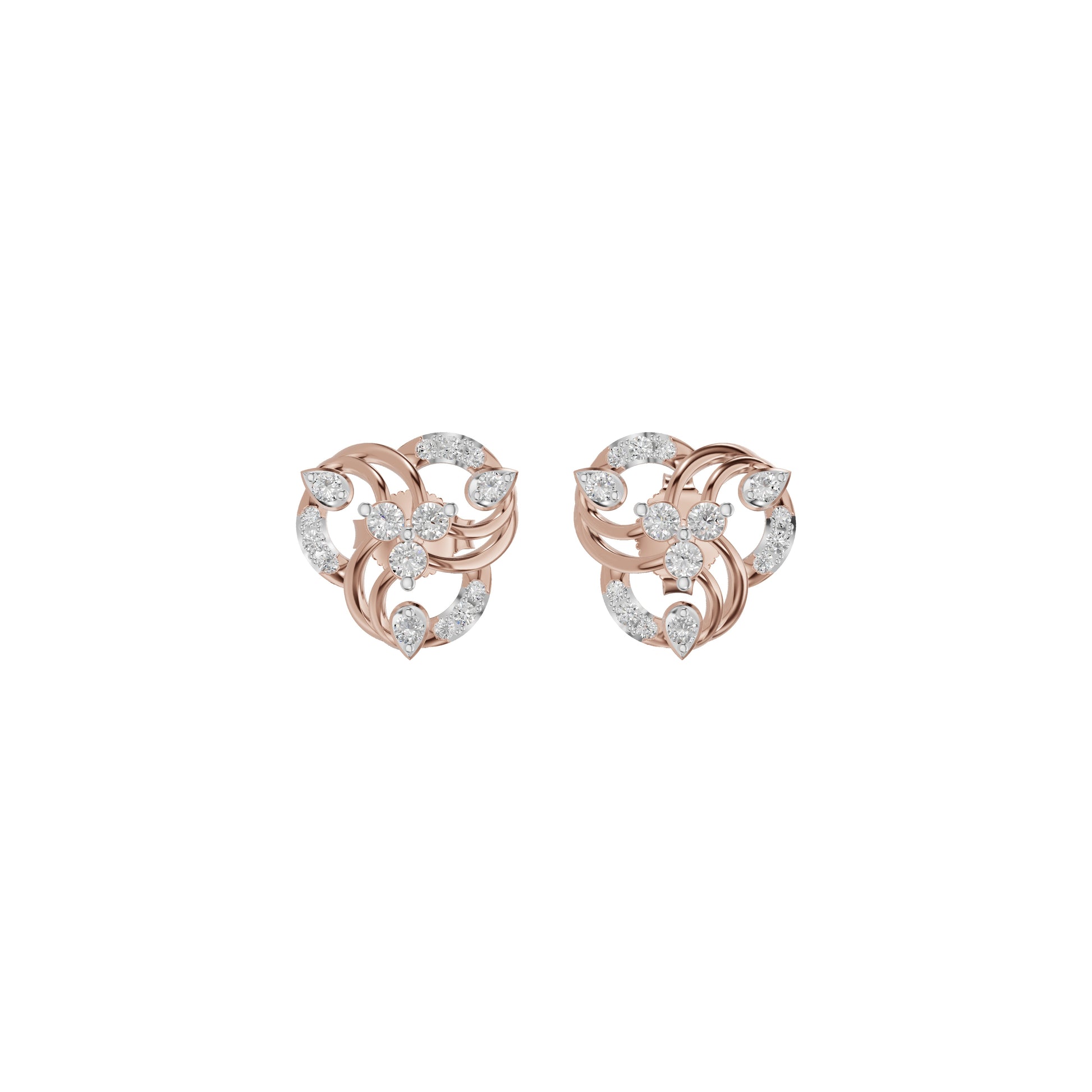 Botanical Round Diamond Stud Earrings 18 KT / Rose Gold