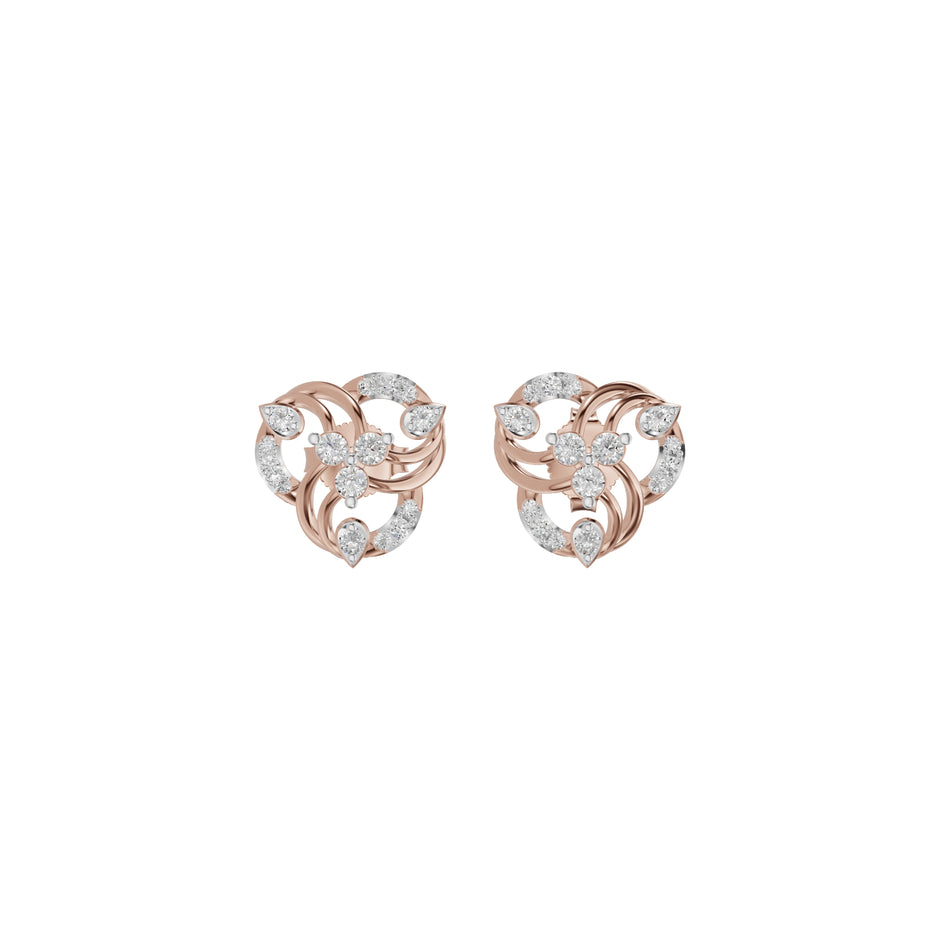 Botanical Round Diamond Stud Earrings 18 KT / Rose Gold