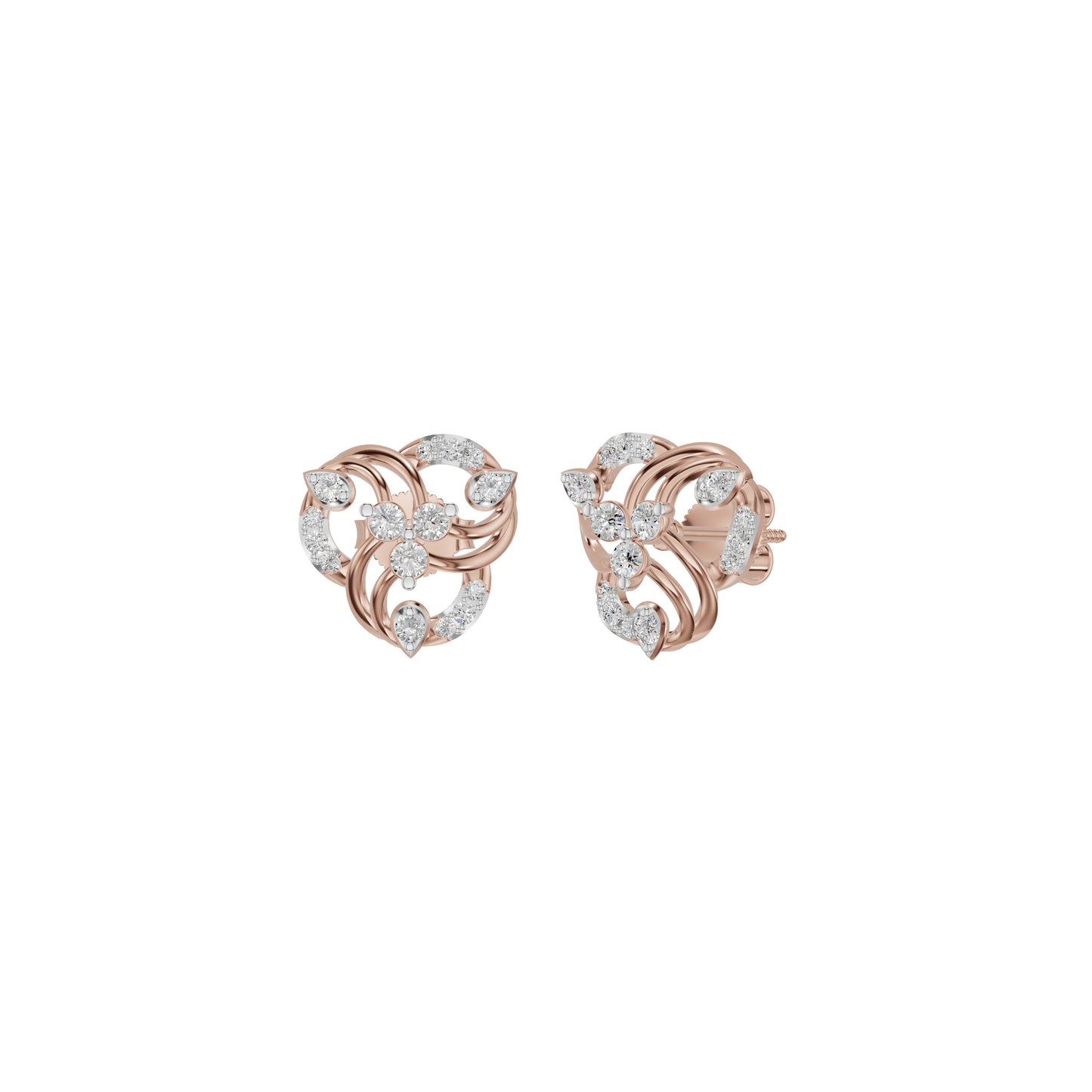 Botanical Round Diamond Stud Earrings 18 KT / Rose Gold