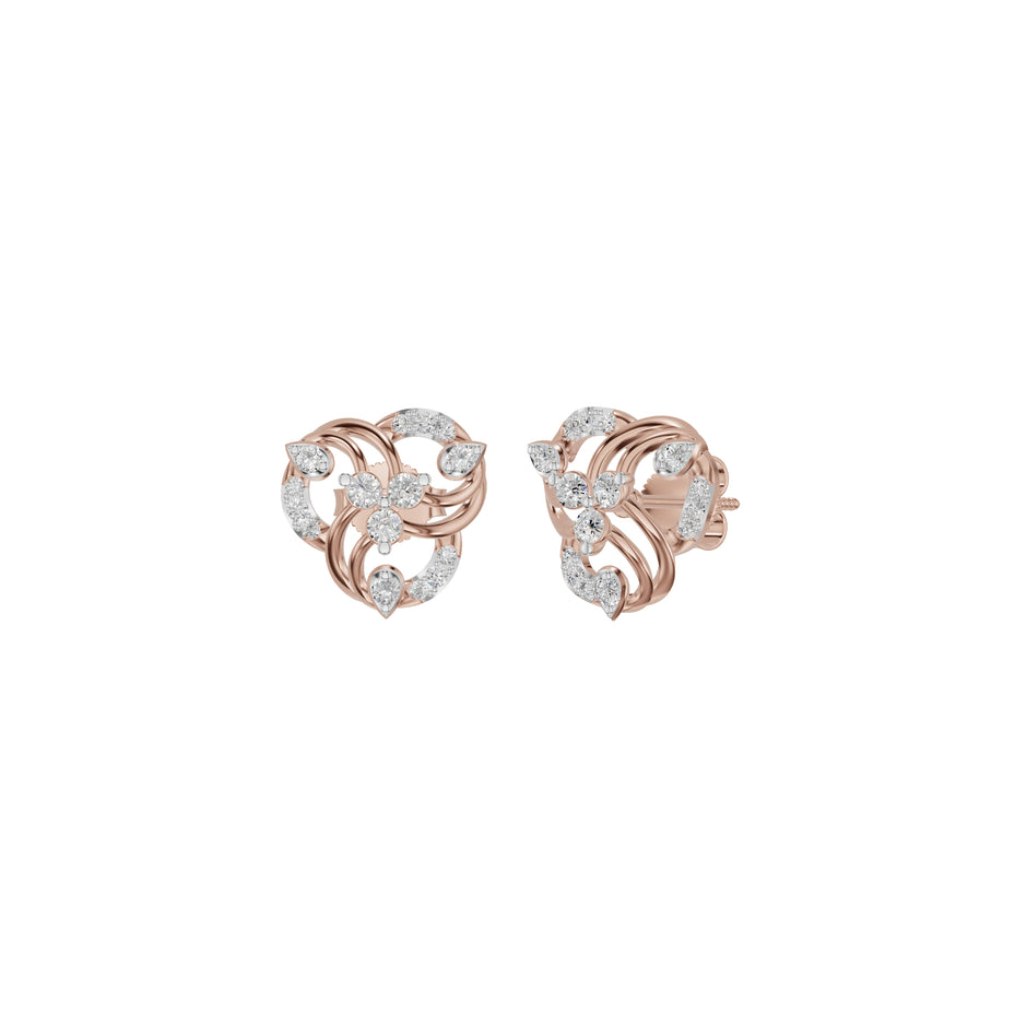 Botanical Round Diamond Stud Earrings 18 KT / Rose Gold
