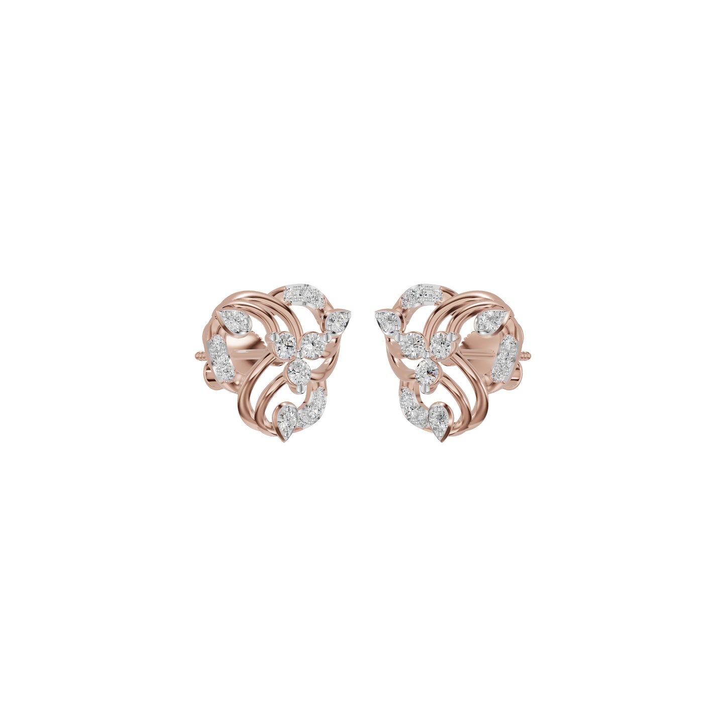 Botanical Round Diamond Stud Earrings 18 KT / Rose Gold