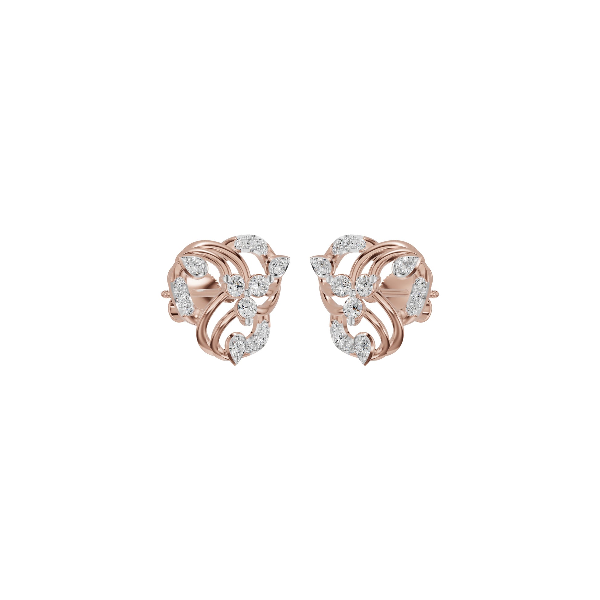 Botanical Round Diamond Stud Earrings 18 KT / Rose Gold