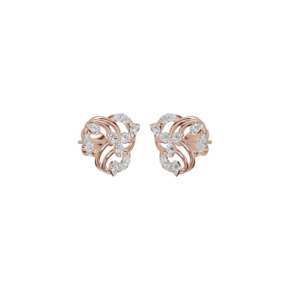 Botanical Round Diamond Stud Earrings 18 KT / Rose Gold