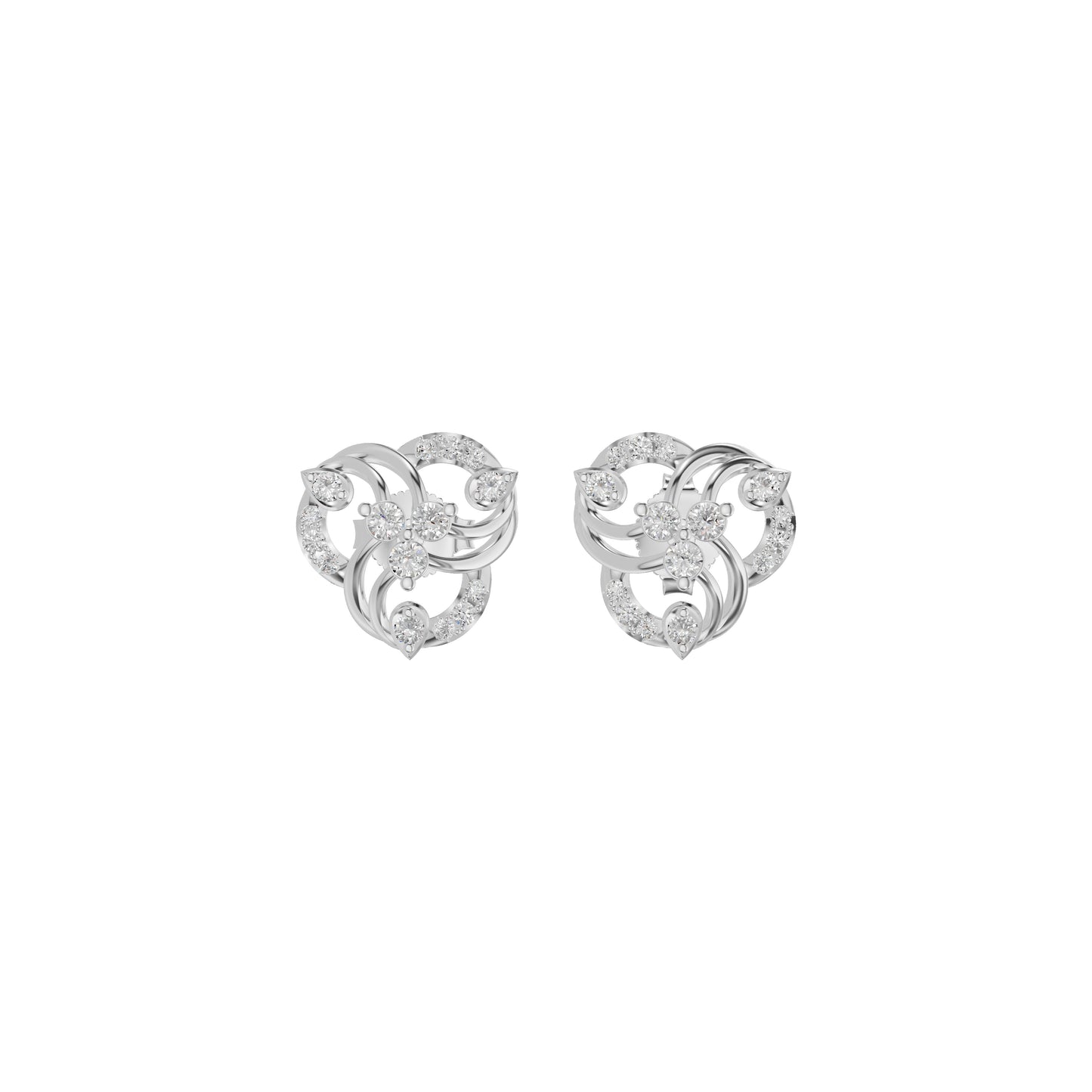 Botanical Round Diamond Stud Earrings 18 KT / White Gold